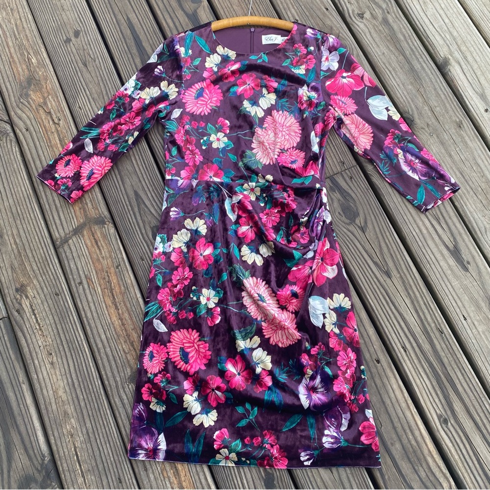 Eliza J Velvet Floral Ruched Waist Dress
